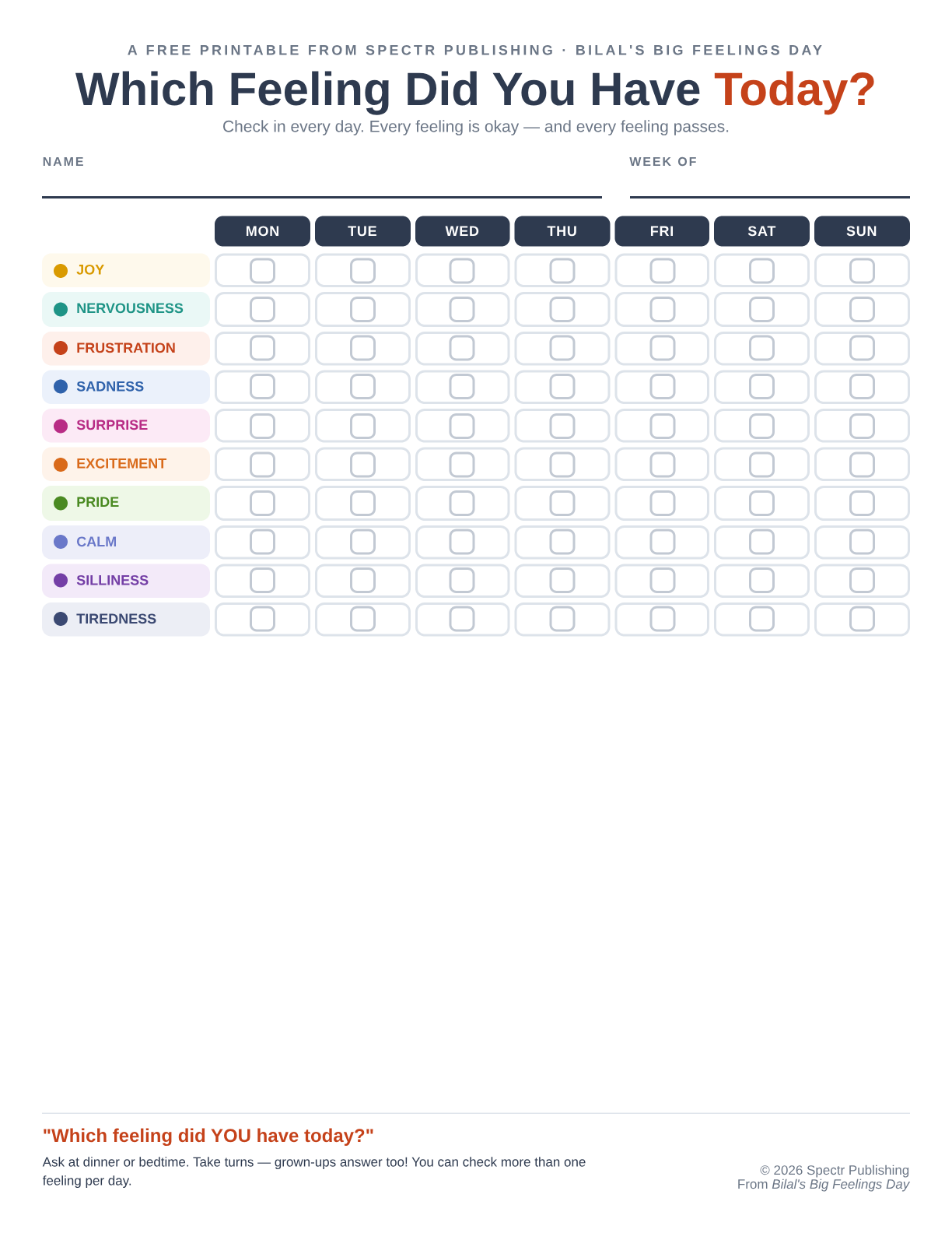Daily Feelings Check-In Chart preview